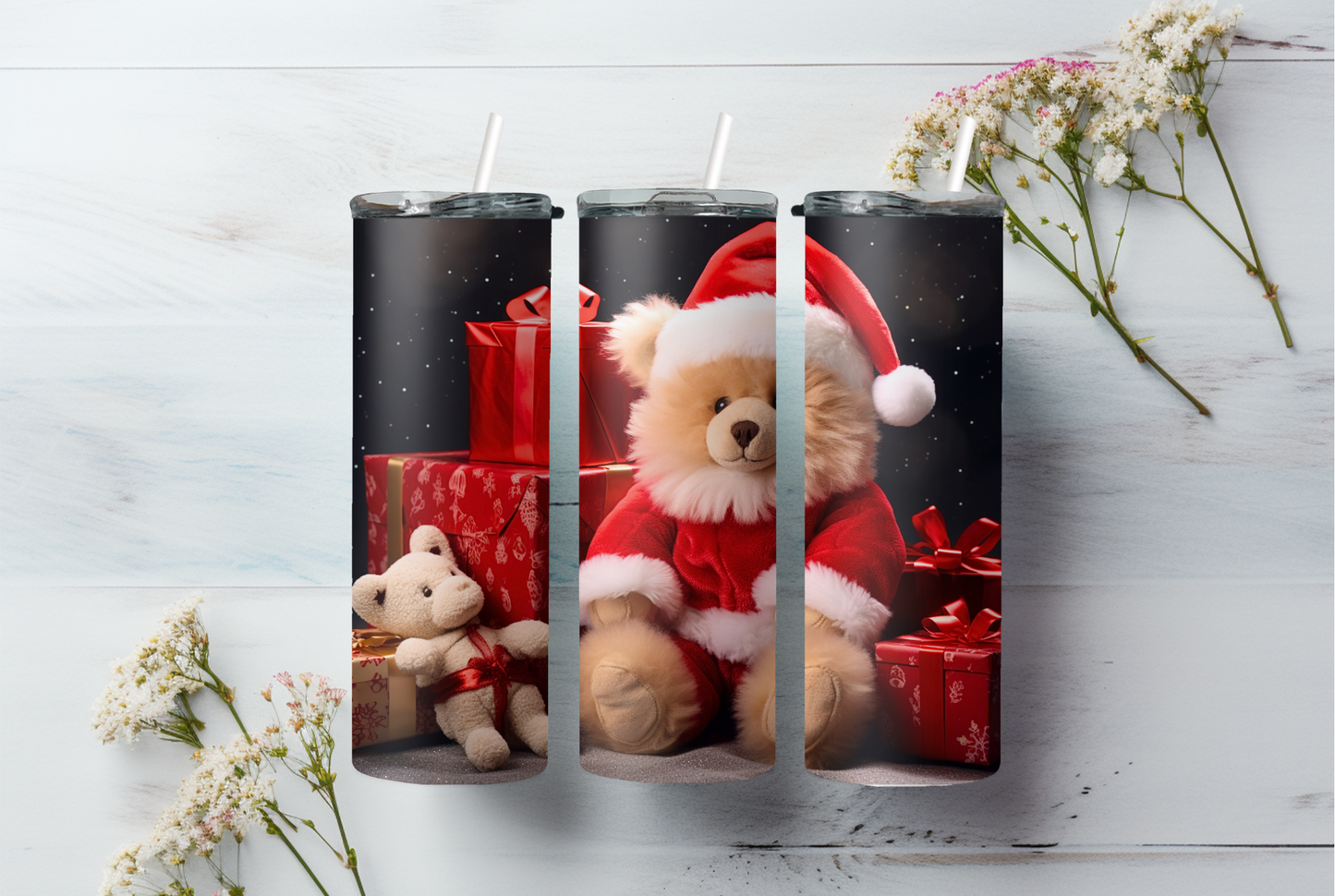 Teddy Bear Santa, 20oz Skinny Tumbler