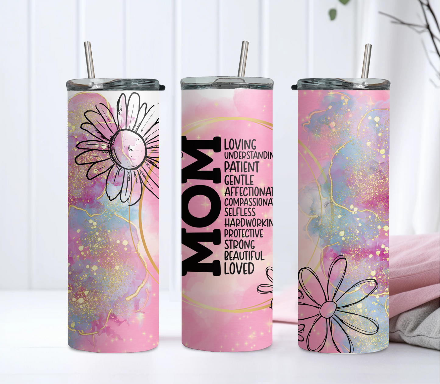 Pink Flower Mom Tumbler